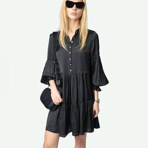 NWT ✨ Zadig & Voltaire ‘Randy Long Sleeve Satin Dress’ Size XS Black $478